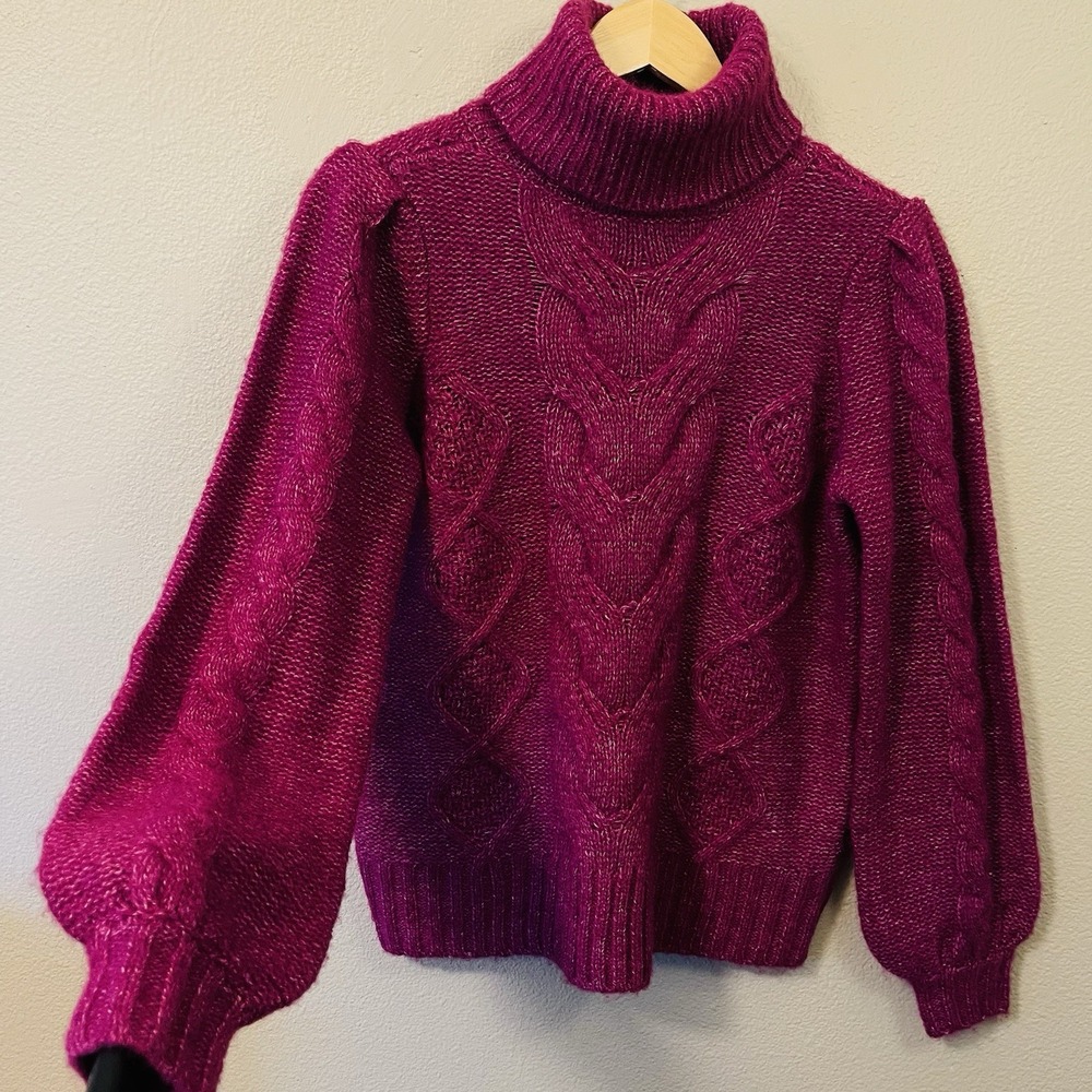 NWOT G By Giuliani Turtleneck Cable Knit Sweater Fuchsia Vibrant Dopamine Size S